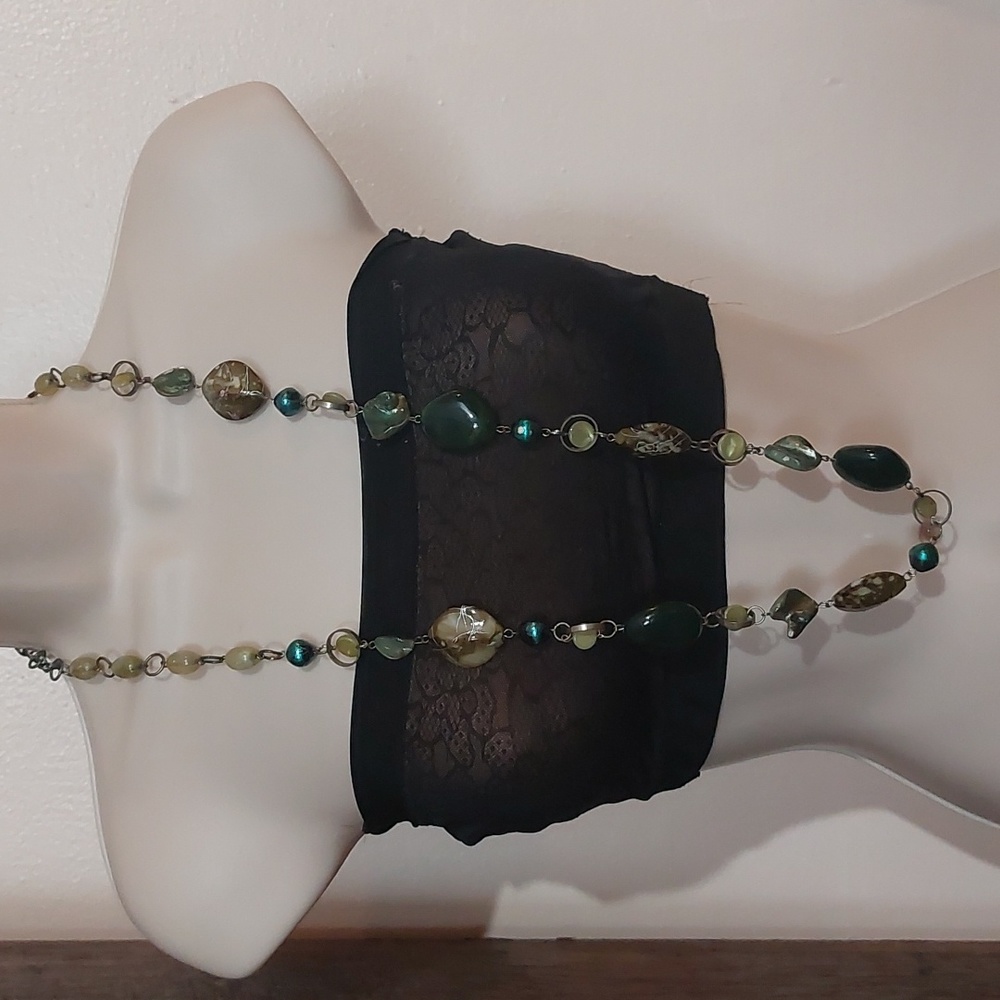 NY Collection Green Tones Link Beads Necklace